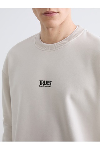 Lcw Vision Bej Bisiklet Yaka Baskılı Erkek Kalın Sweatshirt