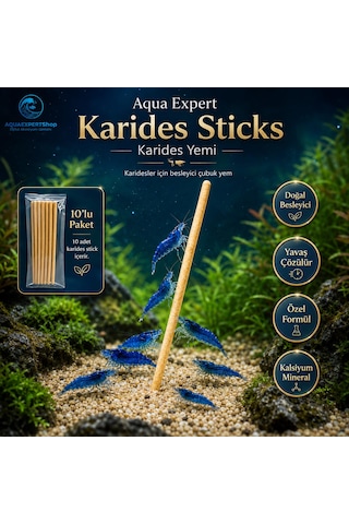Aqua Expert Karides Sticks Karides Yemi 10 Lu Paket Doğal Besleyici Çubuk Yem Özel Formül - Kalsiyum Mineral