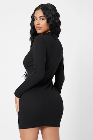 Moda Dua Kadın Siyah Kaşkorse Balıkçı Yaka Uzun Kollu Bodycon Mini Elbise