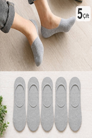 Worthy Socks 5'li Erkek Babet Görünmez Çorap Seti 5 Çift Gri