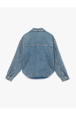 Koton Klasik Yaka Uzun Kollu Pamuklu Düğmeli Cepli Taşlı Denim Ceket Açık İndigo 6wal50005md Açık Indigo