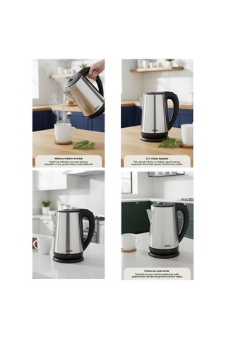 Çelik Kettle Su Isıtıcısı Kablosuz Kullanım 1.8lt 360 Derece Dönebilme Otomatik Kapanma Sk-8026 563