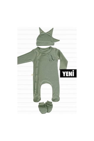 Tinylamb Cute Dino 3 Parça Yenidoğan Mini Hastane Çıkış Seti Haki
