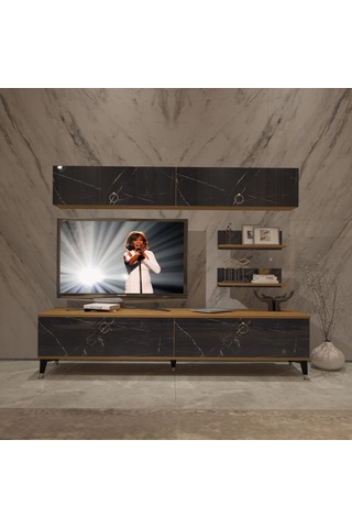 Decoraktiv Eko 5 Mdf Std Gold Tv Ünitesi Tv Sehpası Pera - Siyah Mermer