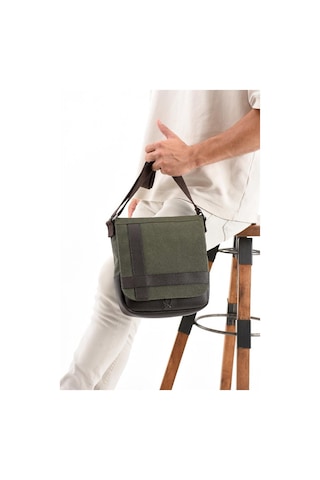 Kanvas Kumaş Tablet Çantası Erkek Postacı Çanta 27 23 Cm Çapraz Askılı Omuz Çantası Haki
