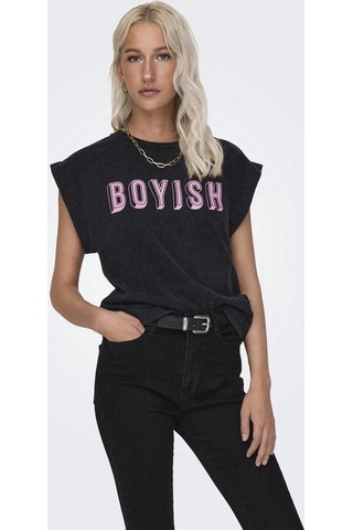 Only Onldahlıa S/s Text Fold-up Top Box Jrs Kadın T-shirt 15316644 Siyah