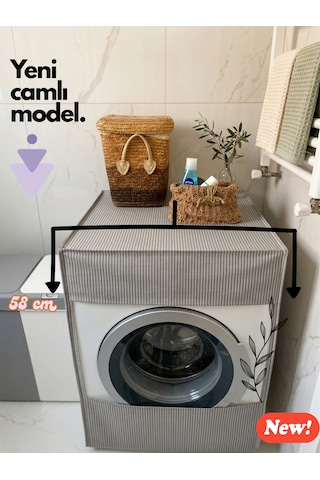 Çamaşır Makine Örtüsü Kılıfı. Su İtici Kumaş Fermuarlı Açık Gri