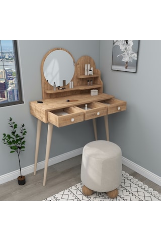 Arnetti Ruges Aynalı Makyaj Masası Ahşap Ayaklı Atlantik Çam