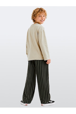 Deno Kids Denokids Erkek Çocuk Takım Oversize Tişört - Çizgili Dokuma Gabardin Pantolon 5-10 Yaş Çok Renkli