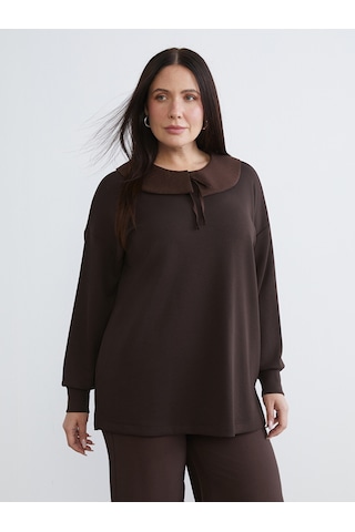Lcw Everyday Kahverengi Bebe Yaka Oversize Kadın Sweatshirt Tunik