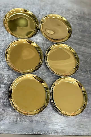 6'lı Gold Yuvarlak Metal Tatlı Tabağı 12 Cm- Kahve Yanı Lokumluk,şekerlik,kahve Yanı İkramlık