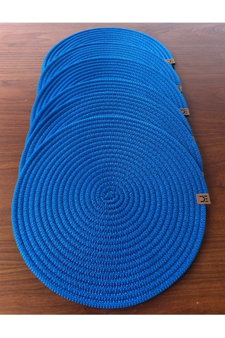 6 Lı Yuvarlak Supla Takımı Kolay Temizlenebilir, Modern Sofralar İçin Koyu Mavi