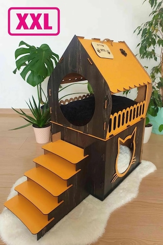 Ahşap Büyük Teraslı Kedi Evi 2XL