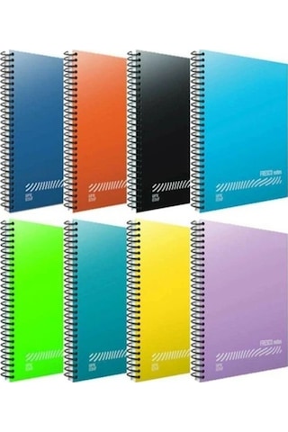 Gıpta Fresco Spiralli PP Kapak A4 80 Yaprak Okul Defteri 4 Kareli + 4 Çizgili 8'li Set
