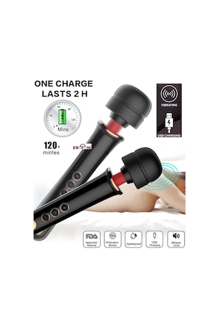Erofoni Yeni Nesil Usb Şarjlı 32 CM Teknolojik 10 Hız Titreşimli Klitoral Black Erotik Masaj Vibratörü