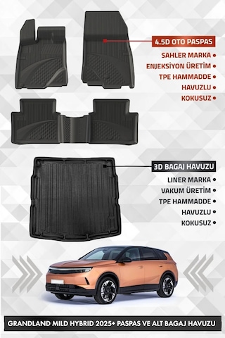 Opel Grandland Mild Hybrid 2025+ Uyumlu 4.5d Sahler Premium Havuzlu Paspas Ve Liner Marka 3d Alt Bag
