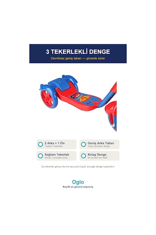 Çocuk Scooter 3 Tekerlekli Frenli Sepetli Dengeli İlk Scooter, Ayarlanabilir Gidon 3+ Yaş Kırmızı