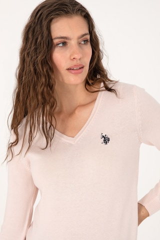 U.S. Polo Assn. Kadın Açık Pembe V Yaka Basic Kazak 50313590-VR078