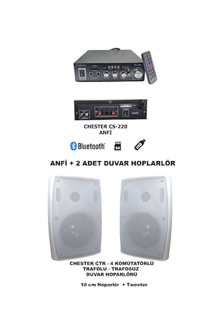 Cs-220 Trafosuz Anfi Ve 2 Adet Ctr-4 Trafolu Trafosuz Duvar Hoparlör Ses Sistemi Seti