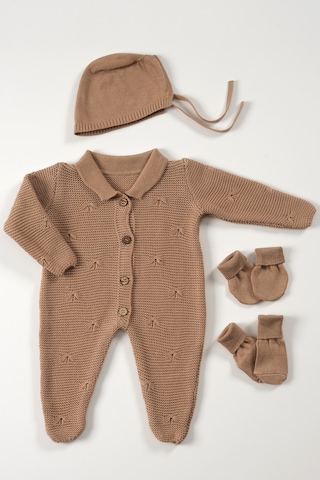 Tinylamb Triko Yenidoğan Kahverengi Mini Set 5 Parça Premium Bebek Seti Kahverengi
