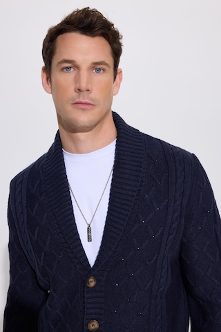 Tudors Slim Fit Dar Kesim Desenli Yumuşak Dokulu Düğmeli Lacivert Erkek Hırka-39067 Lacivert