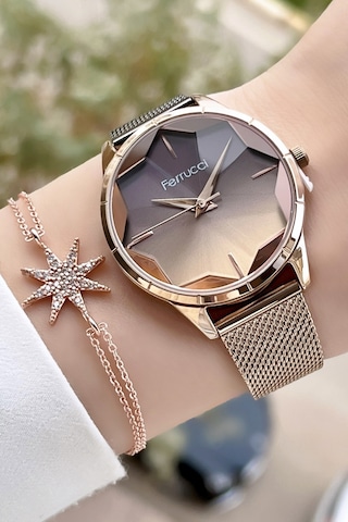 Ferrucci Fcıste169 Hasır Kordon Kadın Kol Saati Ve Bileklik