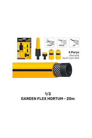 Sgs 4364 Gardenflex Bahçe Sulama Hortumu Seti 20 Metre 1/2" Örgülü 4 Parça Ayarlı Lans Setli