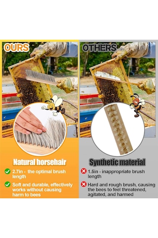 Xurunkeji Arıcılık İçin Arı Kovanı Aleti - J Kancası Ve Doğal At Kılı Arı Fırçası, Arı Kovanı Fırçası Arı Çerçevesi Kaldırıcı Ve Kazıyıcı