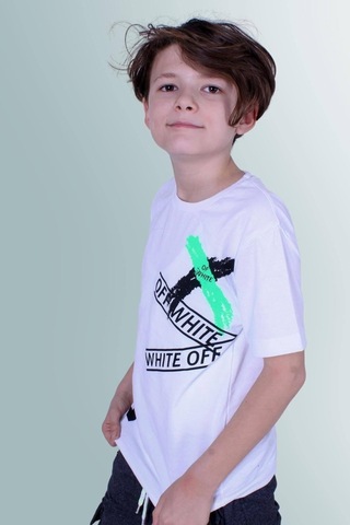 Panios Kids X Baskılı Sıfır Yaka Erkek Çocuk Beyaz T-shirt Beyaz