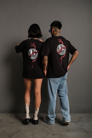 Technomonkey Unisex Siyah Oversize Yılan Baskılı T-shirt