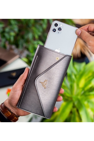 Bk Gift Kişiye Özel İsimli Telefon Ve Bozuk Para Bölmeli Zarf Model Antrasit Siyah Kadın Cüzdanı, Sevgiliye Hediye, Anneye Hediye Renkli Çok Renkli