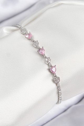 Pirinç Zirkon Taşlı Pembe Kalp Model Gümüş Renk Kadın Bileklik - Tj-bb7698 Diğer