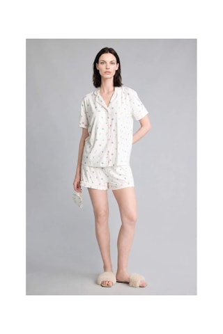 Defacto Regular Fıt Şortlu Kısa Kollu 2li Desenli Softshell Ecru Pijama Takımı H6851ax26smer98 Ekru-er98