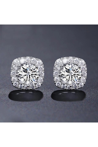 Monemel Kristal Taşlı Küpe Altın Kaplama E0304 Gümüş