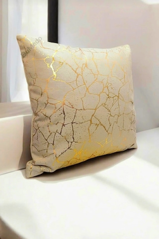 Altın Varak Desenli Dekorafit Tekli Kırlent Kılıfı 42x42 Cm Şık Ve Zarif Tasarım Sarı