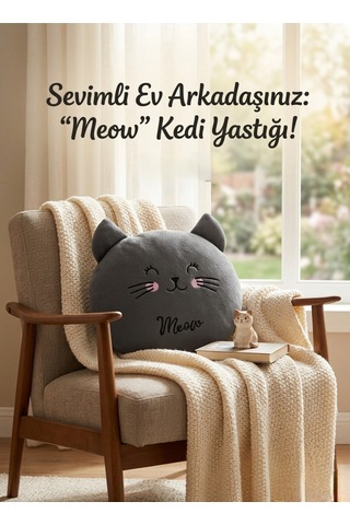 30 Cm Gri Kedi Peluş Yastık Sevimli Kedi Tasarımlı Yumuşak Peluş Oyuncak Miyav Peluş Kedi Oyuncak