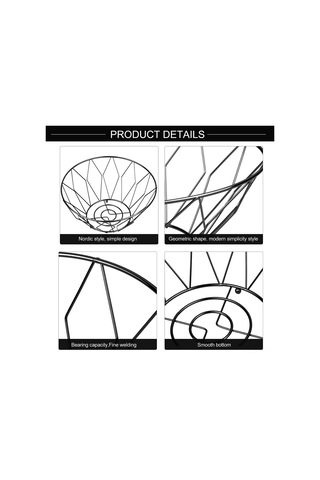 Jeemson Siyah Karbon Çelik Geometrik Desenli Mutfak Meyve Sepeti - Masaüstü Dekoratif Depolama Sepeti Siyah