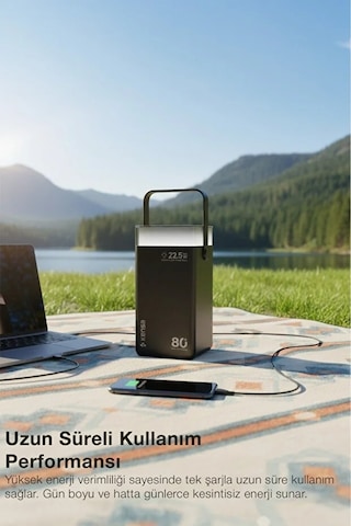 80.000 Mah Süper Kapasiteli Led Işıklı Powerbank Hızlı Şarj, Usb-c & Çoklu Cihaz Desteği Siyah