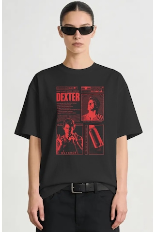 Dexter Dizi Baskılı Unisex Oversize Premium Tişört Siyah