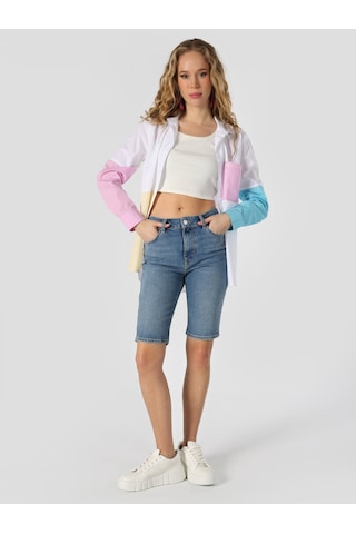Colin's Yüksek Bel Slim Straight Fit Düz Paça Mavi Kadın Şort CL1063580_Q1.V1_DN42544