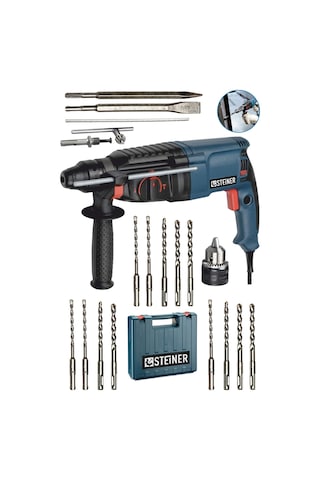 Steiner 3000 W Darbeli Kırıcı Delici Matkap + Mandren + 15 Parça Uç Seti