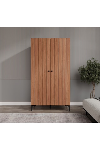 Esen 2 Kapılı 6 Bölmeli Bambu-beyaz Ayaklı Elbise Dolabı