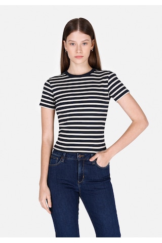 Colins Slim Fit Yuvarlak Yaka Çizgili Kadın Lacivert Kısa Kol Tişört Cl1073208 Q1.v1 Nav Lacivert