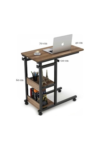 Yükseklik Ayarlı Raflı Çalışma Masası - Ceviz Tekerli Atlantik Çam