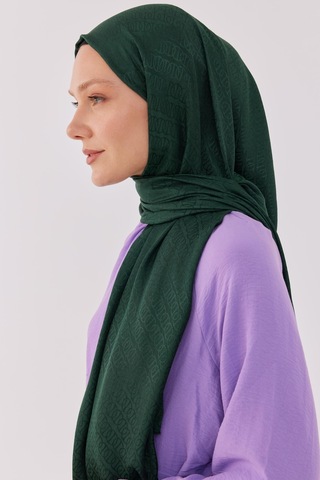Mirsoy Scarf Halka Desen Parlak Jakar Şal - Zümrüt Zümrüt