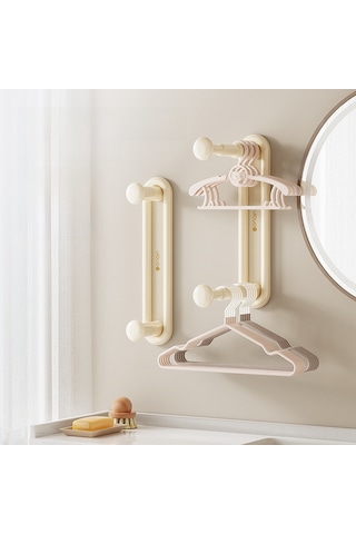 Springsun Ev İçi Çekirdekli Duvar Tipi Kurulabilir Giyim Asma Rafları - Katlanabilir, Delme Yok, Balkon Ve Ev Odaları İçin Organize Aleti Krem Renk Krem