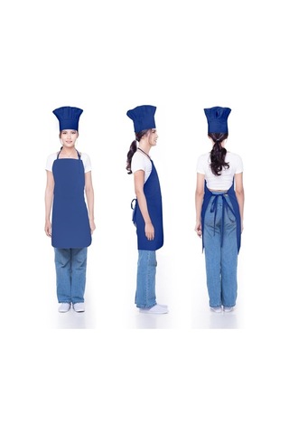 Fastbuy Mutfak Şef Önlük & Şapka Seti, 2 Cepli, Ayarlanabilir, Pamuklu, Mavi Diğer