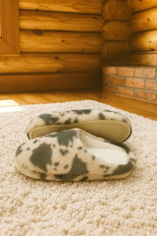 Puffy Kadın Ev Terliği Kışlık Terlik Kauçuk Ses Yapmaz Taban Yeşil