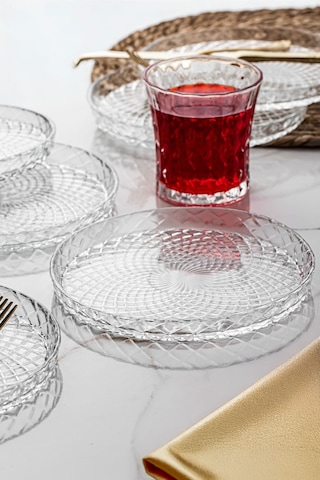 Porsima Venedik Pasta Tabağı Dik Tabak - 6lı Cam Sunumluk Pasta Kurabiye Kek İkram Servis Tabağı-16 Cm Şeffaf