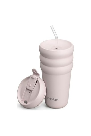 3 Bubble Two-cap Straw Tumbler Çelik Termos 600 Mililitre Soft Quartz St-248 Açık Bej